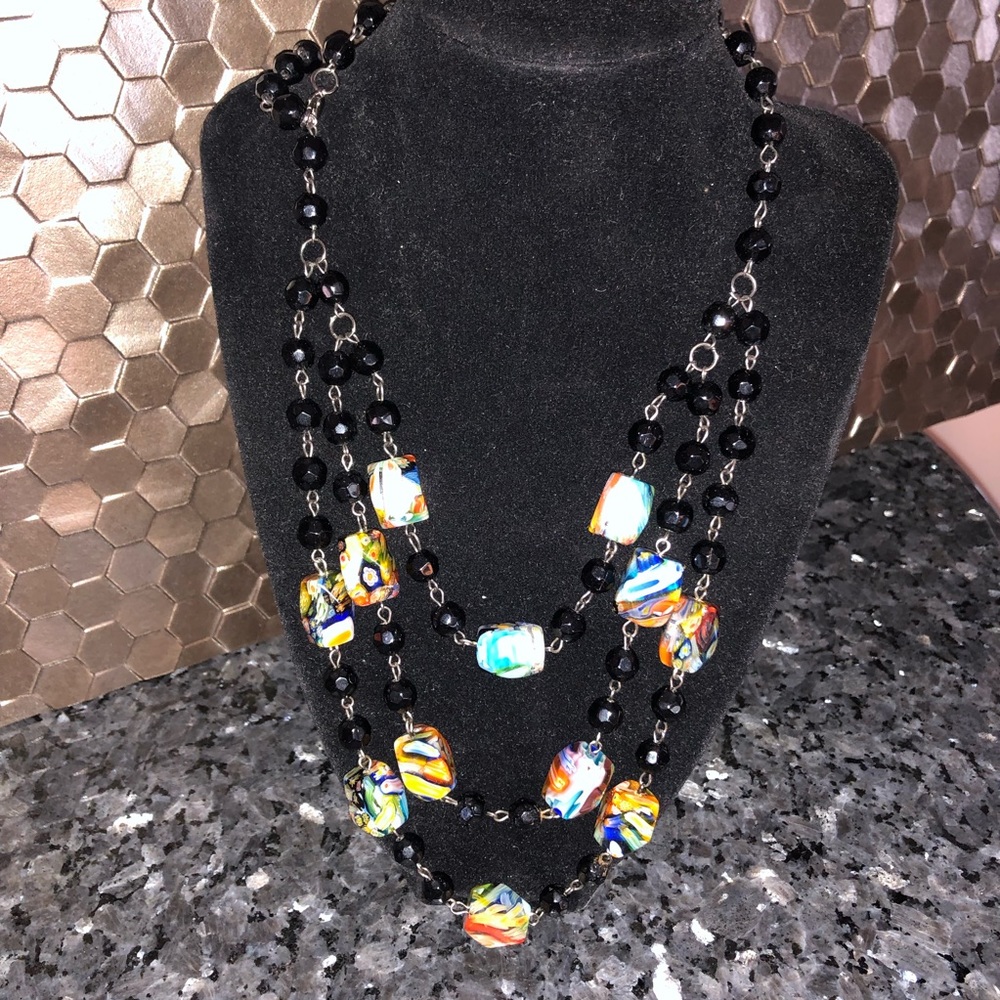 Multi Layer Glass Beads And Rectangle Necklace - image 3